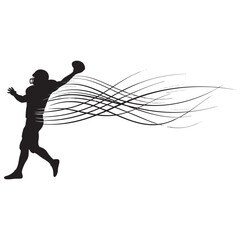 Quarterback silhouette throwing football with dynamic motion lines