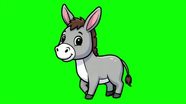 Cute Cartoon Donkey Walking Animated Loopable Green Screen Chroma Key Element for Farm and Animal Projects