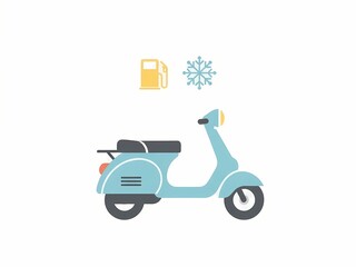 Obraz premium Flat and stylized illustrations showing winter scooter maintenance concepts, cold weather riding, engine care, fuel issues, and seasonal preparation. Useful for guides, blogs, and safety materials.