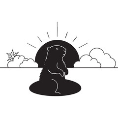 Groundhog silhouette with sunrise and clouds illustration