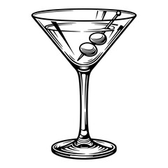 Martini cocktail with olives in classic martini glass