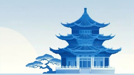 Illustration of Chinese style ancient buildings and pavilions