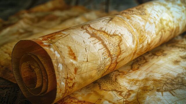 vintage map on the table. Selective focus