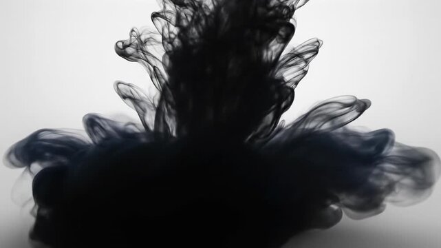 Ethereal slow motion flow of heavy dark liquid ink spreading and dissolving through a highly opaque white fluid creating smoky textures science, change, graphics