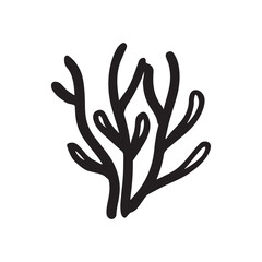 Obraz premium Coral wavy branches Black outline illustration resemble marine vegetation white background.