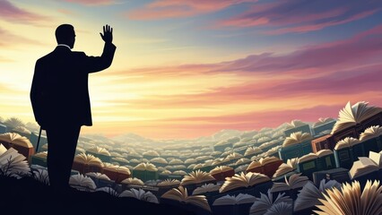 Silhouette of a Leader Watching Over a Transformative Landscape