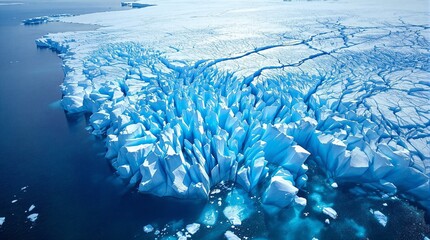 A vast blue iceberg floats in the vast ocean