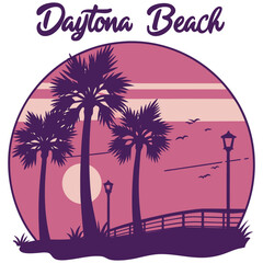 Obraz premium Daytona Beach Bridge and Sunset – Vintage Coastal Poster