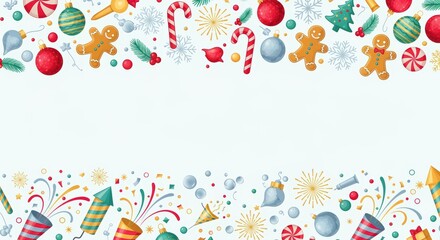 Festive celebration elements holiday season graphic design colorful background top view christmas and new year theme including ornaments and candies