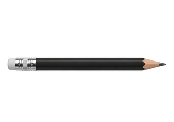 Sharp black wooden pencil with eraser and metal ferrule, isolated on transparent background