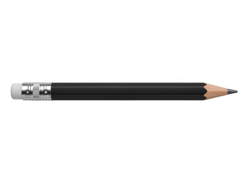 Sharp black wooden pencil with eraser and metal ferrule, isolated on transparent background - Powered by Adobe