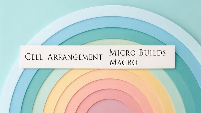 Vibrant Circular Paper Layers with Text Displaying Cell Arrangement and Micro Builds in a Creative Layout