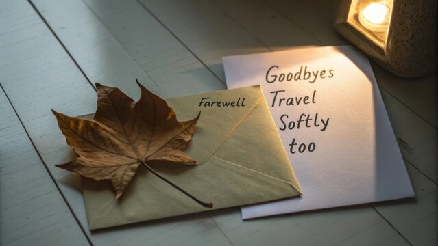 Vintage Farewell Note with Autumn Leaf and Warm Candlelight Lighting for Nostalgic Themes and Emotional Farewells