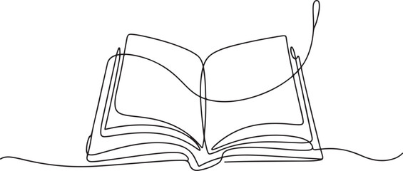 Continuous line drawing of book opening vector illustration, Continuous one-line drawing of book opening vector. one line Icon drawing