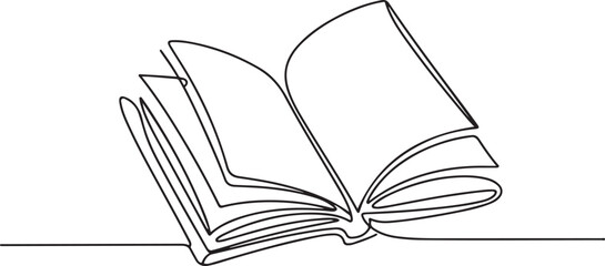 Continuous line drawing of book opening vector illustration, Continuous one-line drawing of book opening vector. one line Icon drawing