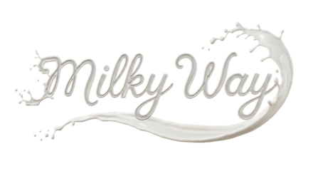 Milky way text with a splash of milk isolated on transparent background