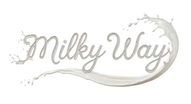 Milky way text with a splash of milk isolated on transparent background - Powered by Adobe