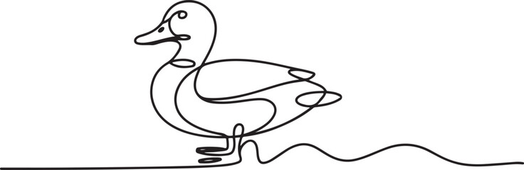 Continuous single one line art drawing, Duck single continuous one line out line vector, Duck continuous one line drawing outline vector. one line Icon drawing