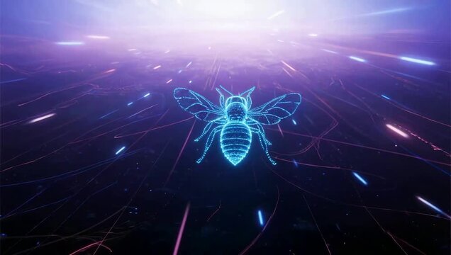 Digital bee in glowing light