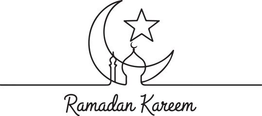 Ramadan symbol continuous one line drawing. Ramadan Kareem and Eid banner in simple outline vector illustration. one line Icon drawing