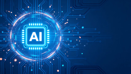 AI chip with glowing circuitry