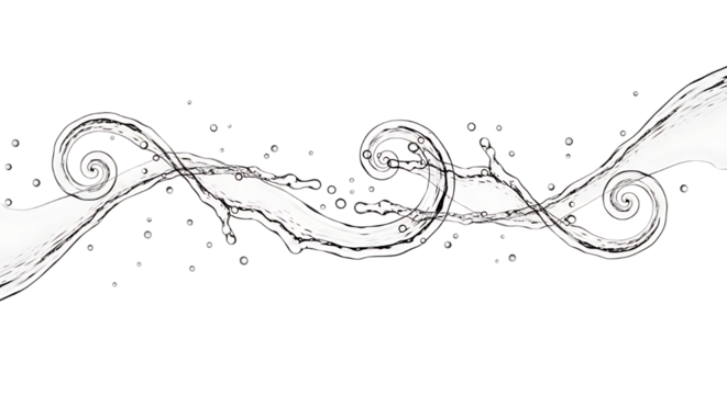 Abstract white liquid splash forming elegant swirls isolated on transparent background