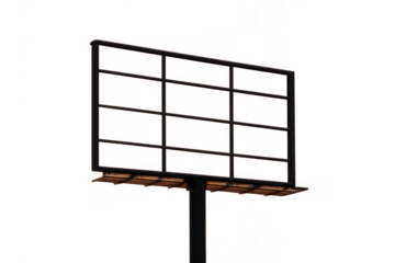 Empty billboard frame structure for advertising and outdoor marketing on transparent background