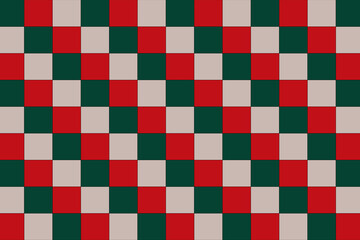 Festive Geometric Holiday Pattern. A bold repeating geometric Christmas background with vibrant red and green tiles. Designed for packaging, holiday graphics, and seasonal creative projects.