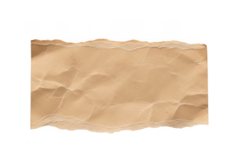 Torn piece of crumpled brown craft paper with rough edges isolated on transparent background for vintage design element