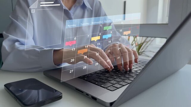 Calendar work schedule, business plan concept.Managing a scheduled meeting.Businessman manages time to work efficiently and on time on all projects,data documentation checklist survey.