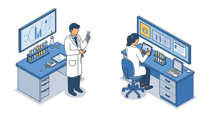 Scientists conducting research in laboratory with modern technology and equipment
