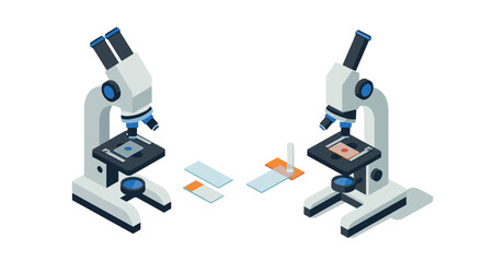 Isometric microscopes and lab slides set on white background for science and research themes