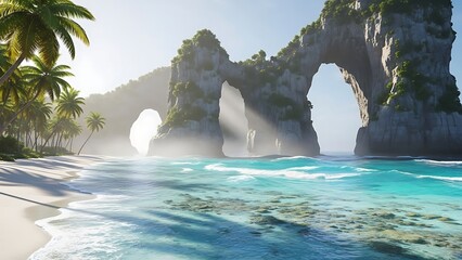 Breathtaking tropical beach paradise with rock arches