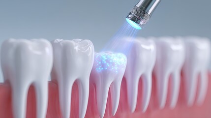 Modern dental procedure showing laser cavity treatment for a healthy smile, promoting oral hygiene and confident dental care with cutting edge technology