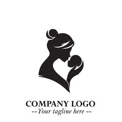 Obraz premium Mom and Baby Logo Symbol in Black on White Background for Gentle Minimalist Branding Design Art