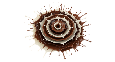 Chocolate and cream splash forming a circular pattern isolated on transparent background