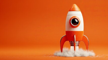 Bold orange rocket launch ready for business growth, startups, and innovation campaigns in a vibrant, optimistic scene full of potential