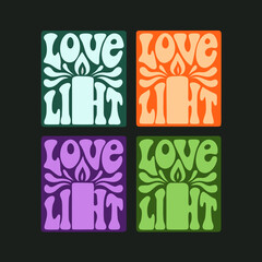 Four Colorful Love and Light Candle Designs flame text