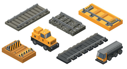 Obraz premium Construction and transportation elements in detailed isometric style