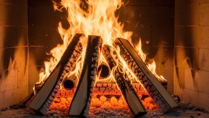 Cozy Wood-Burning Fireplace in a Rustic Cabin