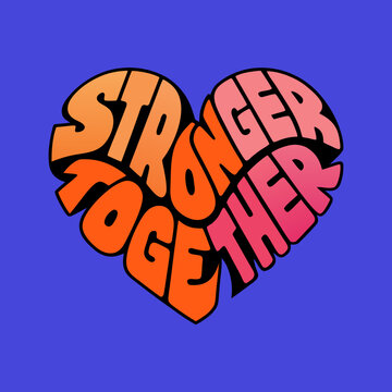 Heart shaped text stronger together with gradient colors