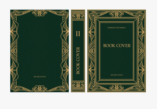 Classic vintage book cover and spine with gold and black art deco, art nouveau ornament, decorative frame, elegant retro style for classic publications, posters, artistic layouts