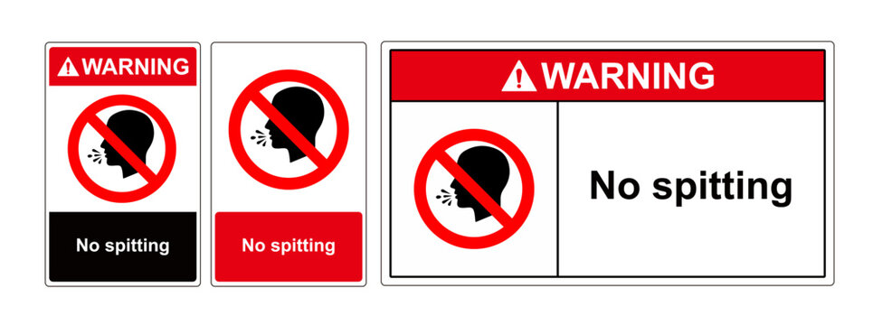 A prohibition sign indicating that spitting is not allowed, featuring a red circle with a diagonal line.Safety sign no spitting