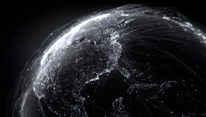 Close up view of a textured celestial body with glowing atmospheric effects and intricate surface details against a dark void