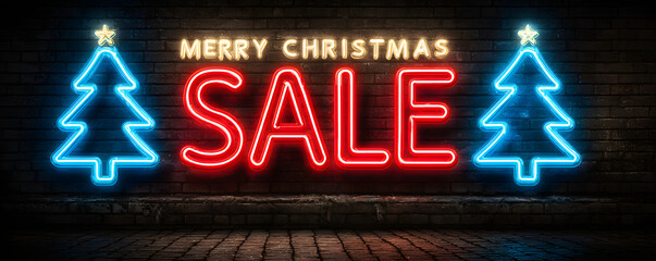 Christmas sale. Happy New Year neon street billboards collection. December holiday. Vector illustration