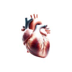 Realistic human heart illustration in halftone dot style, isolated on white background, medical anatomy concept.