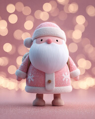 Premium Cute Pink Santa Claus Figurine Claymation Style Winter Knitted Character Bokeh Background