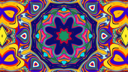 Psychedelic Spiral Kaleidoscope, Vibrant Symmetrical Pattern