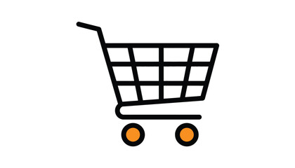 Shopping Cart Icon with Orange Wheels on White Background