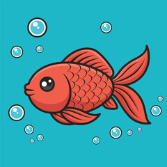 Adorable Cartoon Red Fish with Bubbles